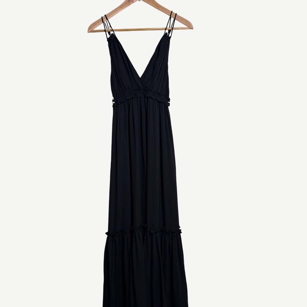 Abercrombie & Fitch Black Poplin V-Neck Double Strap Maxi Dress Size Small - Picture 4 of 8